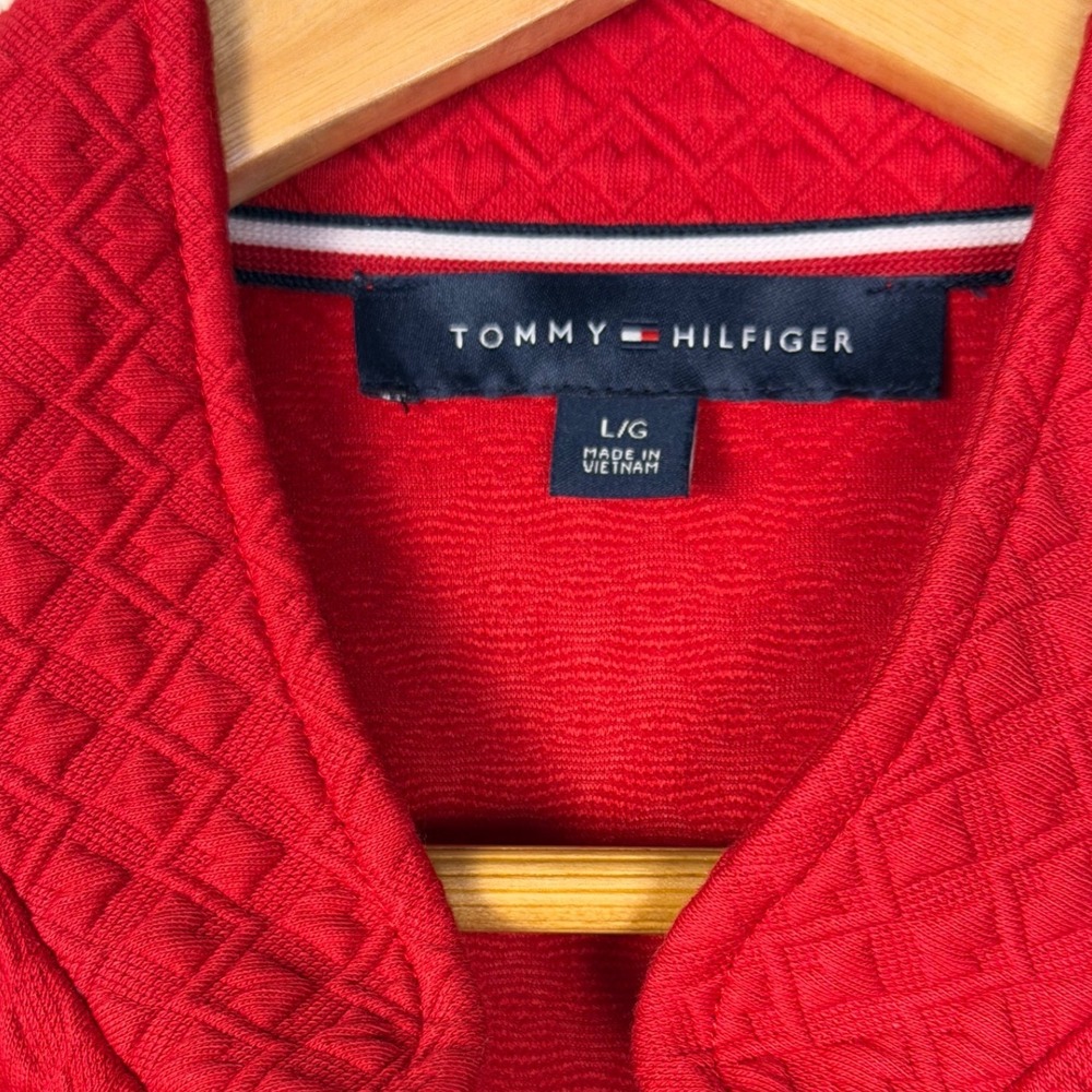 Tommy Hilfiger Blazer Jacket Womens L Red Textured Military Button Stretch NWOT